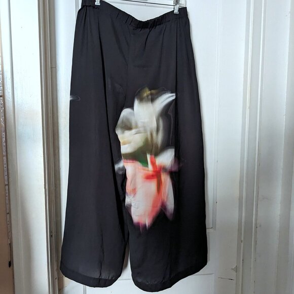 Alembika Boutique Black Floral Aquarelle Printed Wide Leg Pants Size 5 US XL - Picture 7 of 10